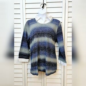 Women's Plus 2X Blue Heather Ombre Sweater with Collar and Cuffs by Catherines
